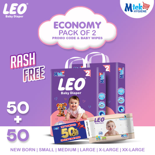 Leo Economy Baby Diaper (Pack of 2) + Free WIpes & Promocode