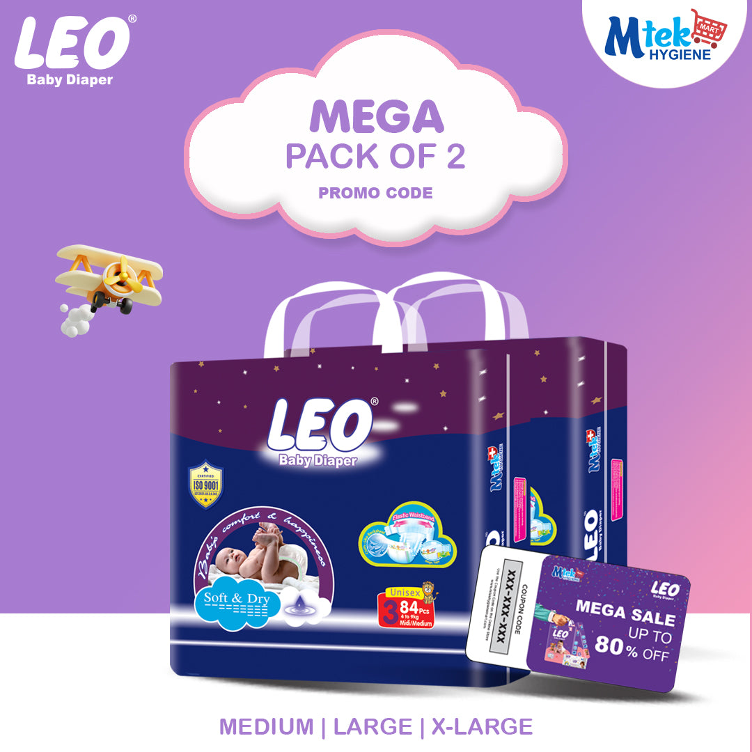 Leo Mega Baby Diaper (Pack of 2) + Promocode