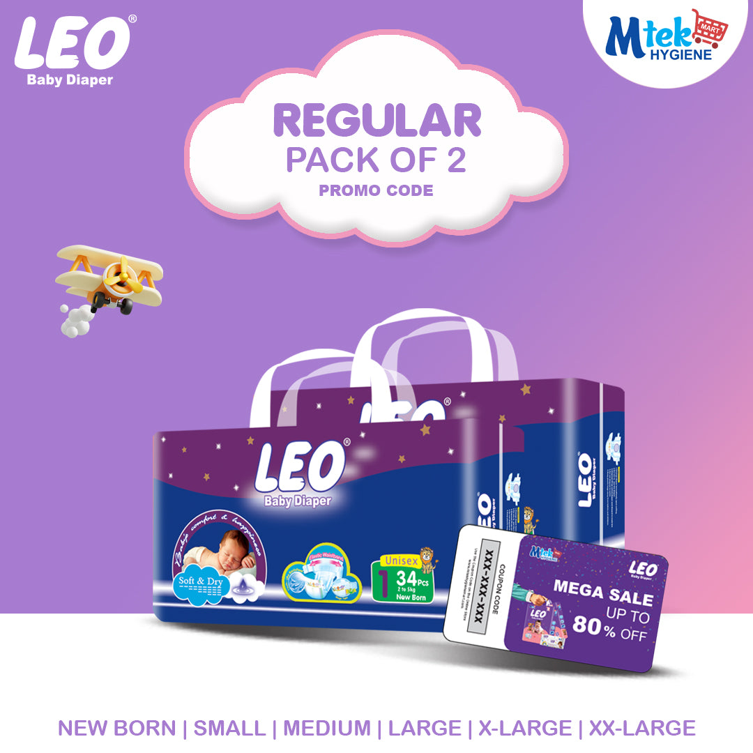 Leo Regular Baby Diaper (Pack of 2) + Promocode