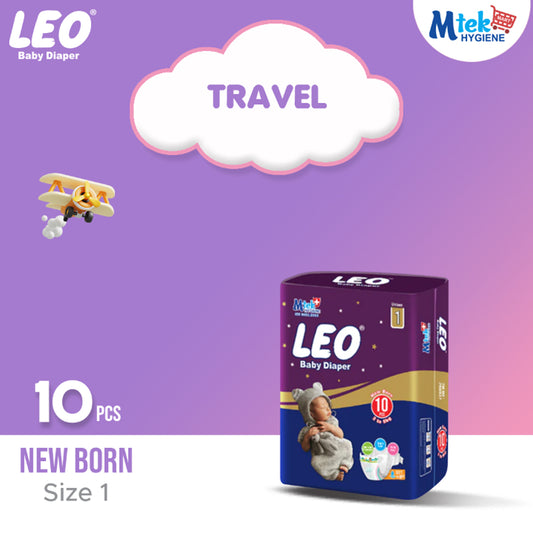 Leo Travel Pack Baby Diaper - Size 1 NB, 10pcs
