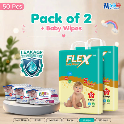Flex Diaper ( Pack of 2 + 3 Baby Wipes )
