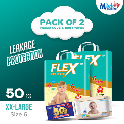 Flex Baby Diaper (Pack of 2) + Free Wipes & Promocode