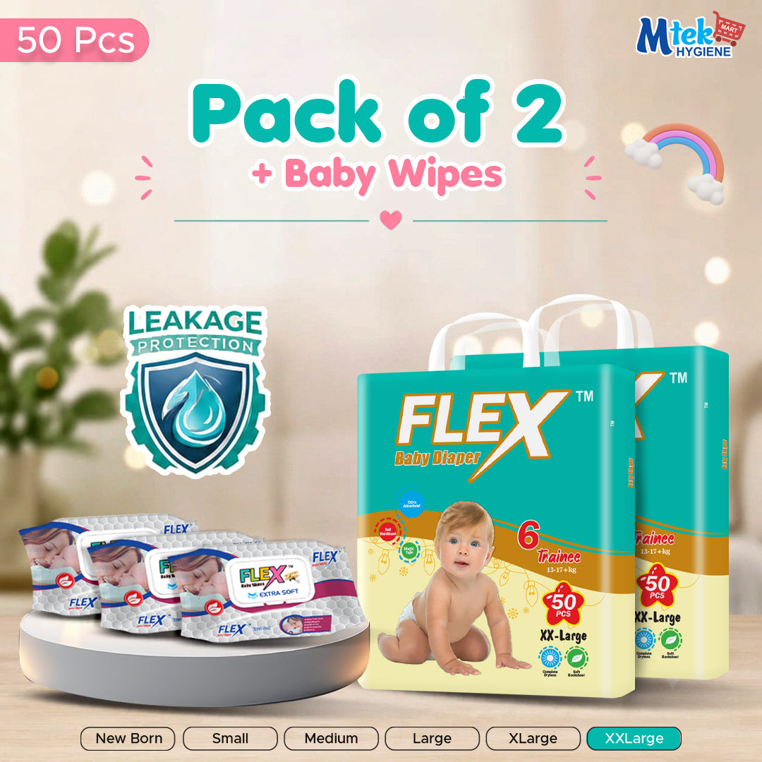 Flex Diaper ( Pack of 2 + 3 Baby Wipes )