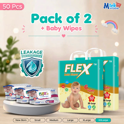 Flex Diaper ( Pack of 2 + 3 Baby Wipes )