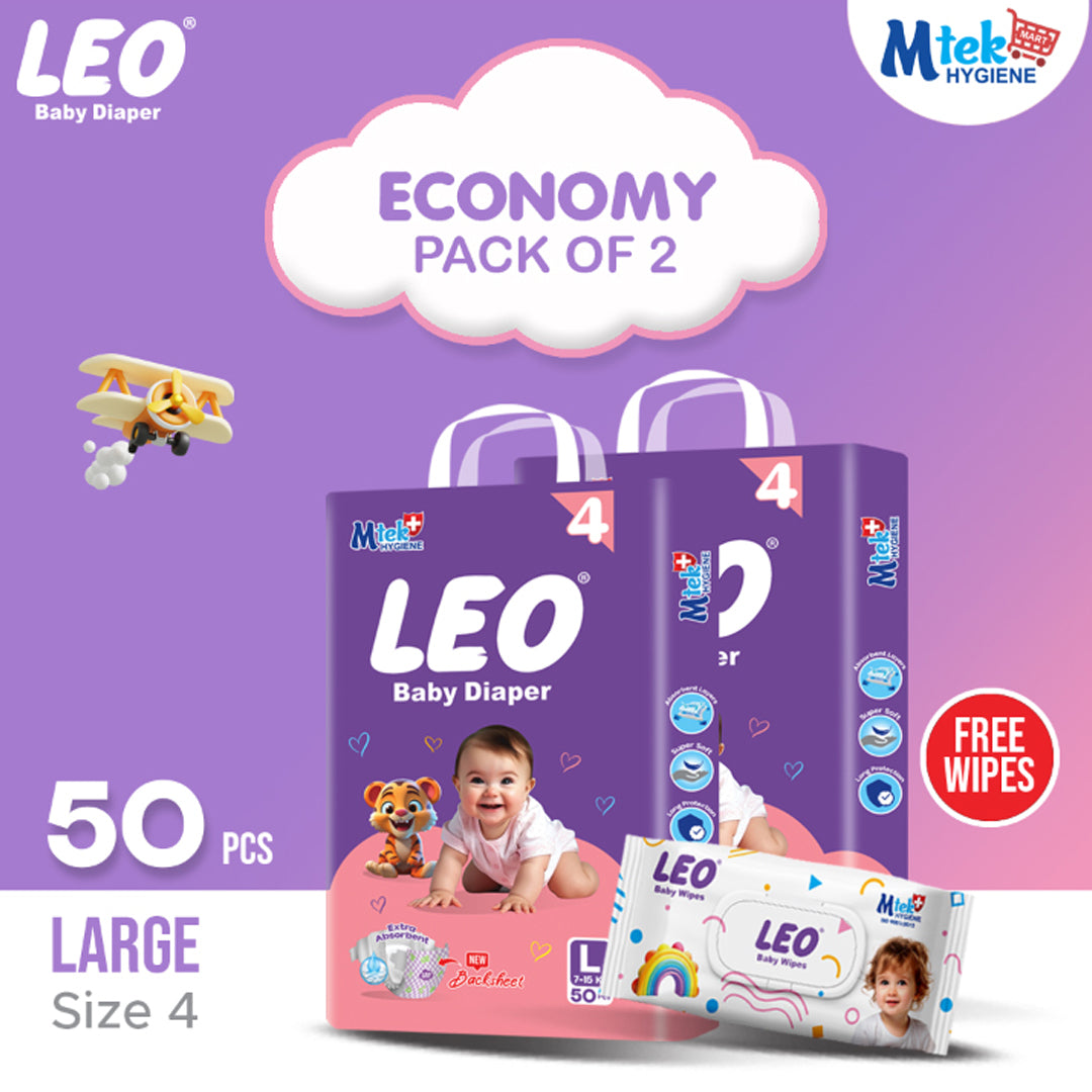 Leo Economy Baby Diaper (Pack of 2) + Free Wipes