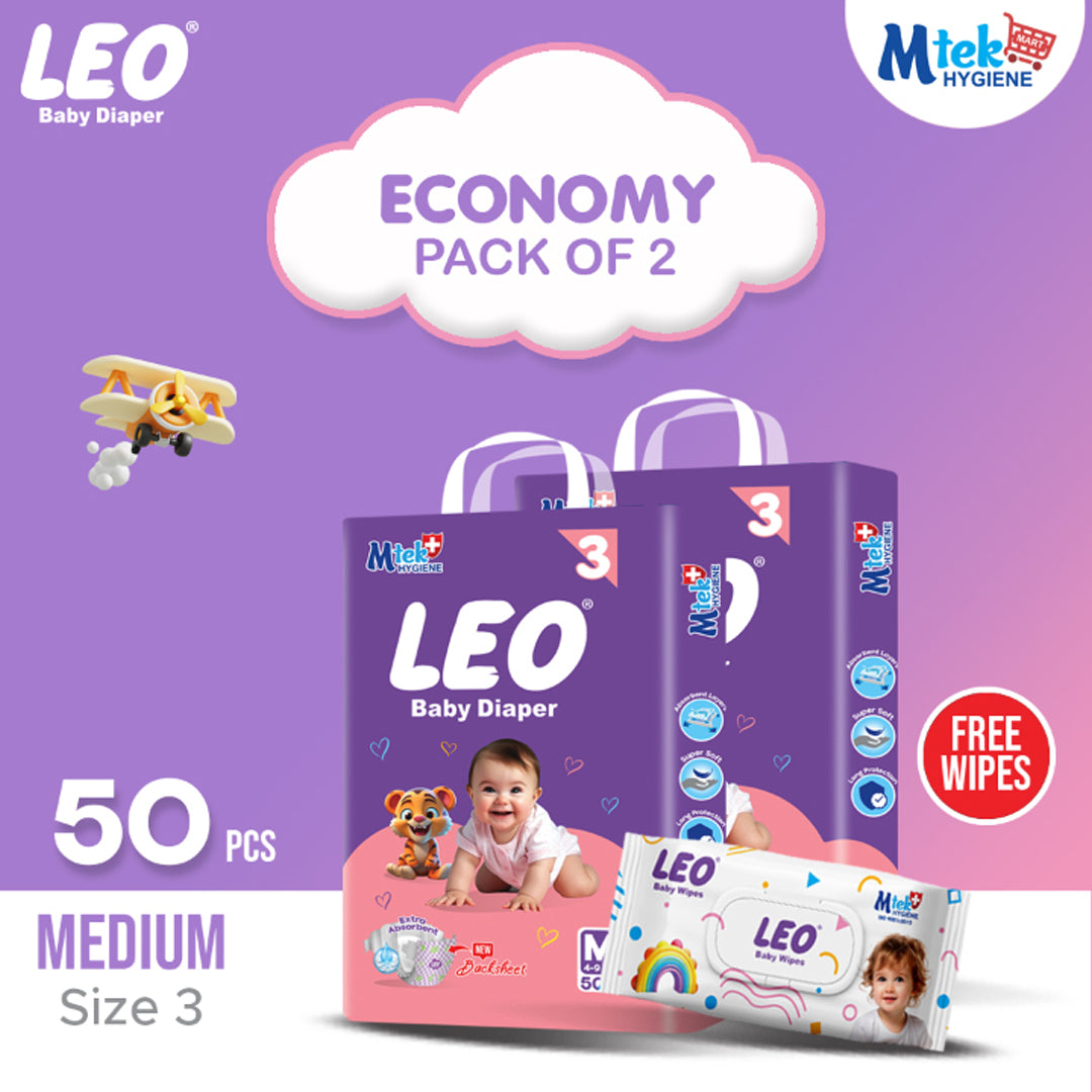 Leo Economy Baby Diaper (Pack of 2) + Free Wipes