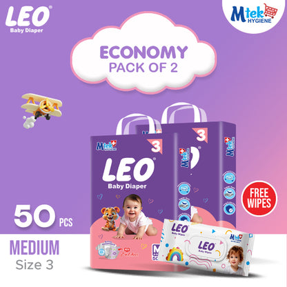 Leo Economy Baby Diaper (Pack of 2) + Free Wipes